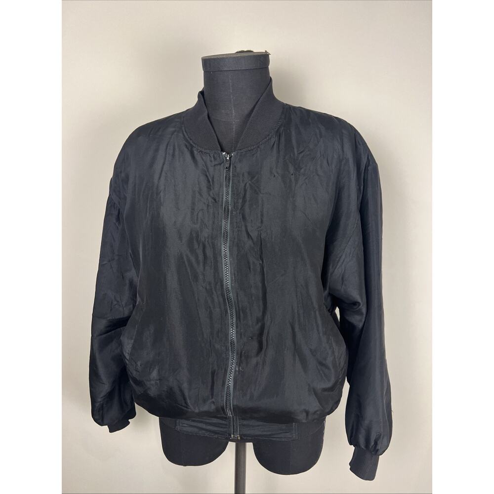 Carol‎ Horn Workshop 100 % Silk Bomber Style Jacket Black Medium